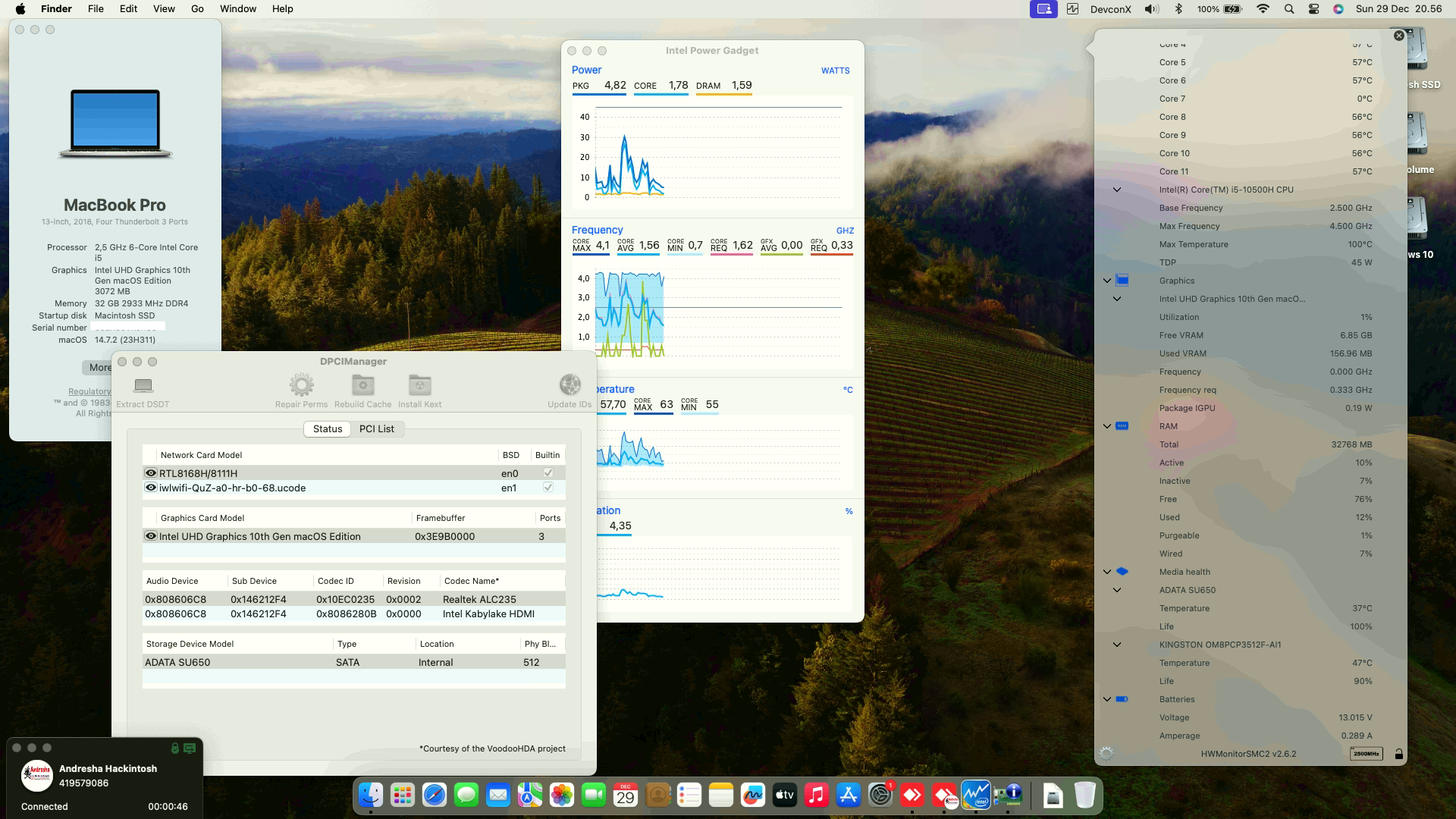 Success Hackintosh macOS Sonoma 14.7.2 Build 23H311 in MSI Gaming GF63 Thin 10UC-687ID